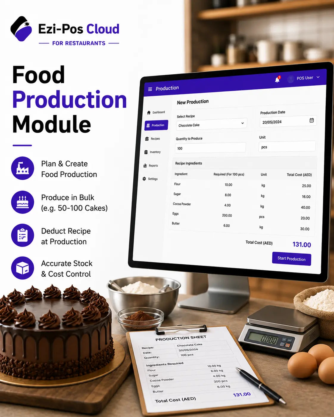 Food Production Module for Restaurants & Bakeries Ezi-Pos Cloud
