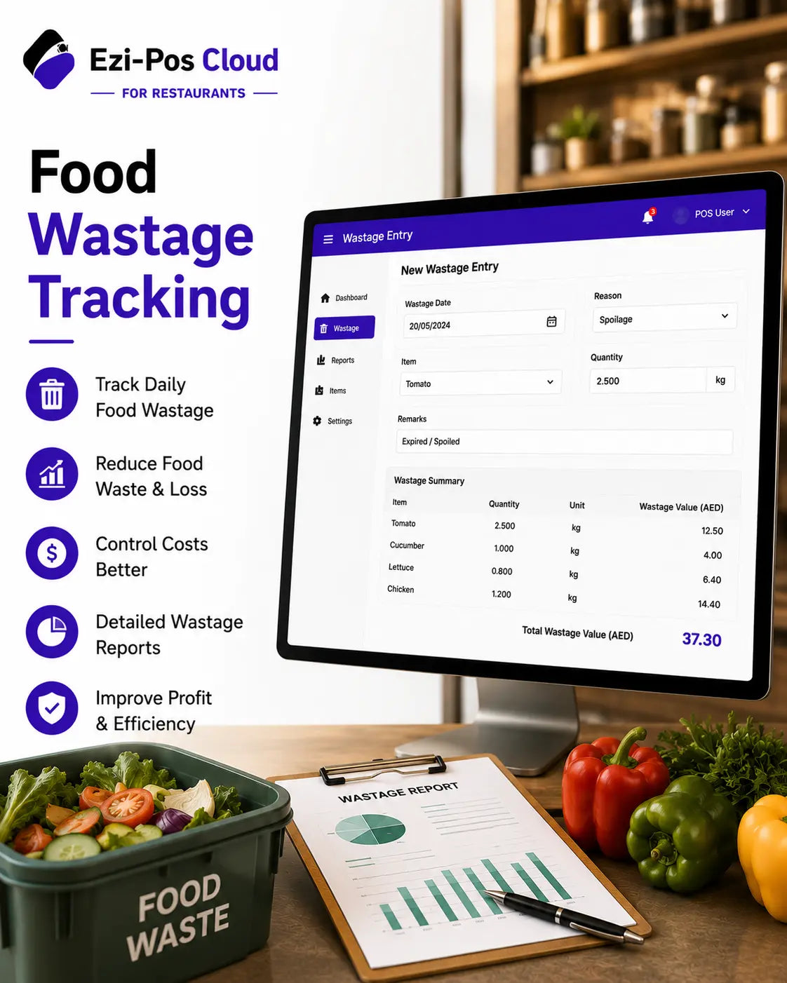Food Wastage Tracking System UAE for Restaurants Ezi-Pos Cloud