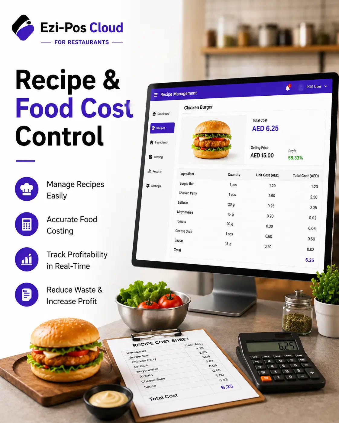 Recipe & Food Cost Control System for Restaurants Ezi-Pos Cloud