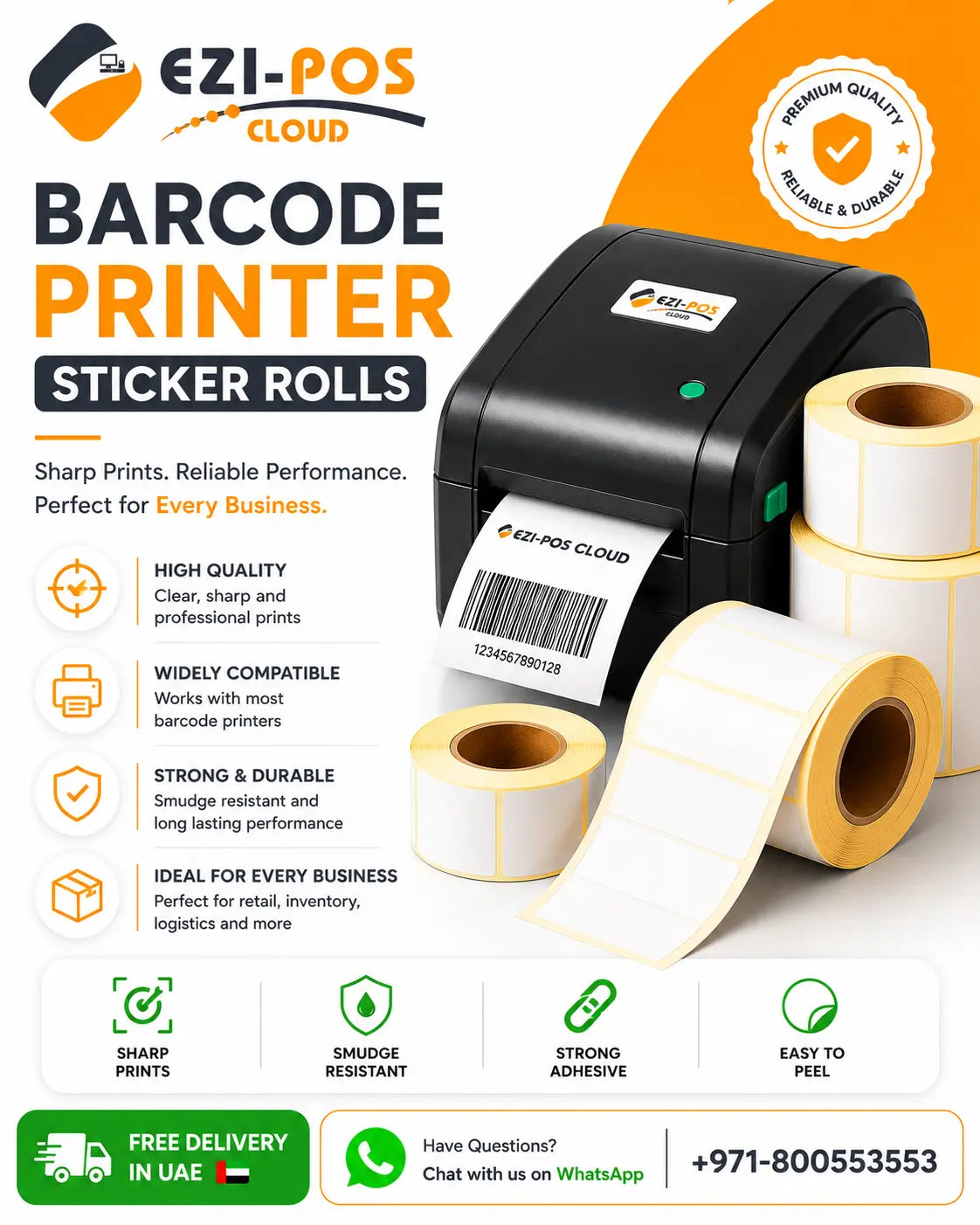 Barcode Printer Sticker 50 Rolls Ezi-Pos Cloud