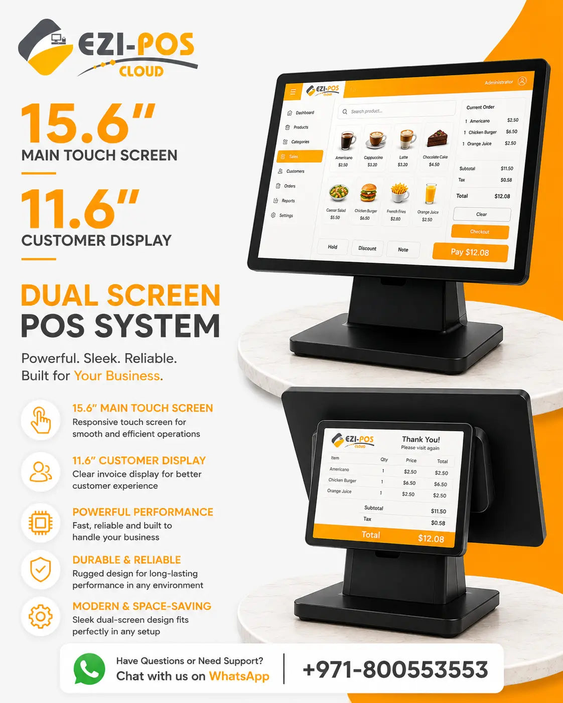 15.6" Main Touch Screen, 11.6" Customer Display - Dual Screen POS System – Ezi-Pos Cloud Ezi-Pos Cloud