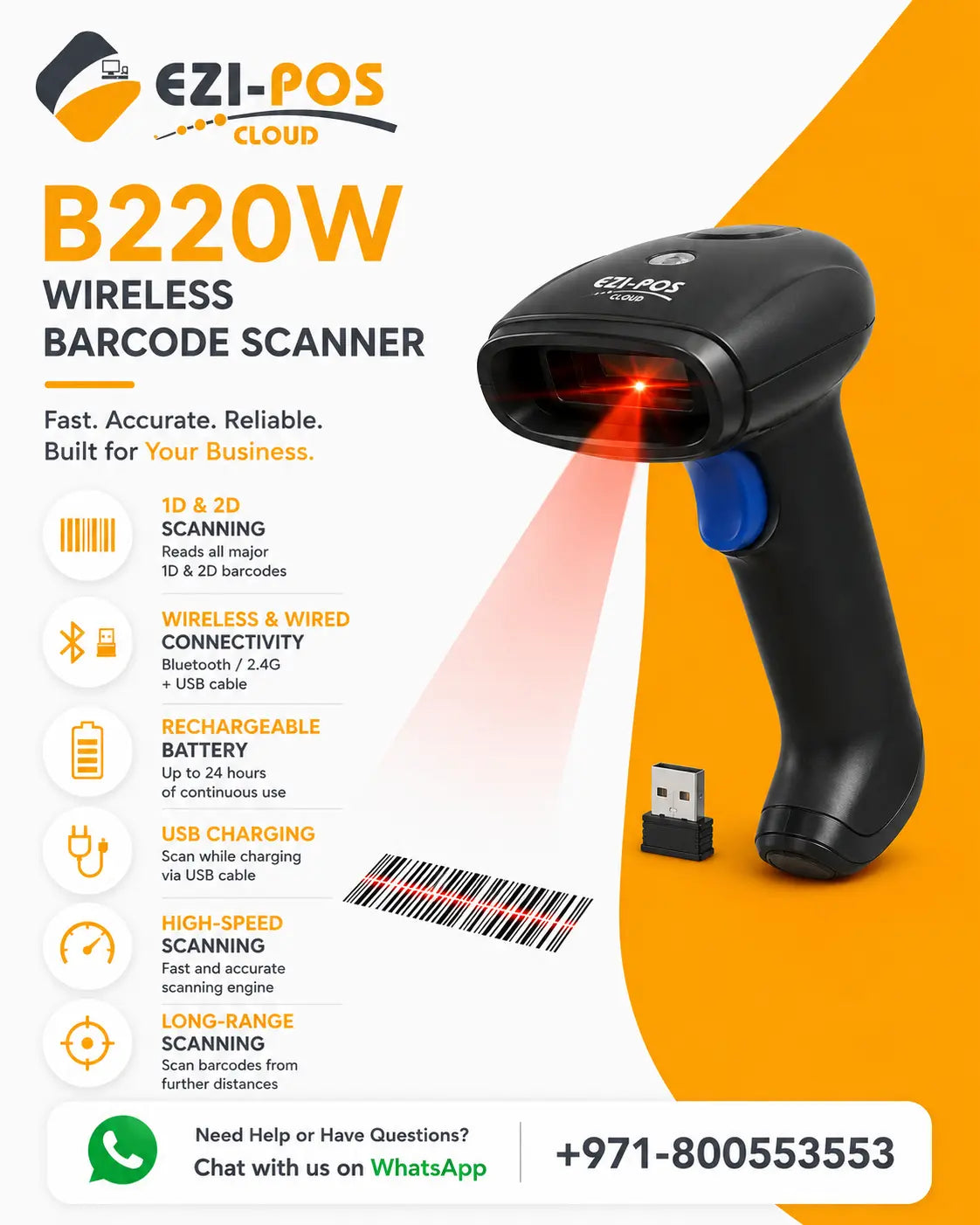 B220W Wireless Barcode Scanner Ezi-Pos Cloud